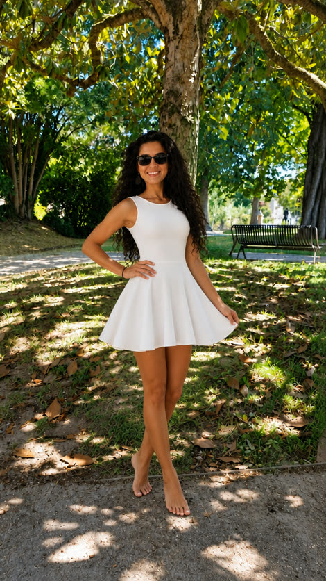 El KS1 sin mangas como vestido, puesto, en un parque.